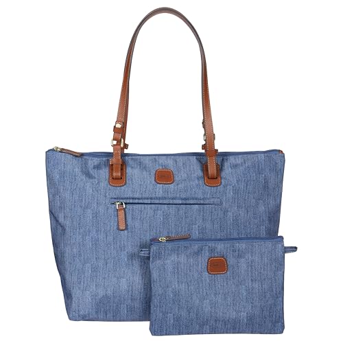Bric's X-Collection Sportina Large 3-in-1 Tote Bag - Water-Resistant Recycled Nylon Travel Carry-On Bag with Adjustable Strap and Luggage Pass-Through - Detachable Pouch Included - Jeans