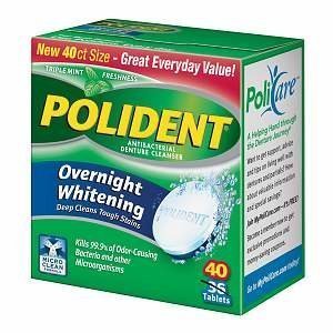 Polident Overnight Whitening Antibacterial Denture Cleanser, Triple Mint 40-Count (Pack of 6)