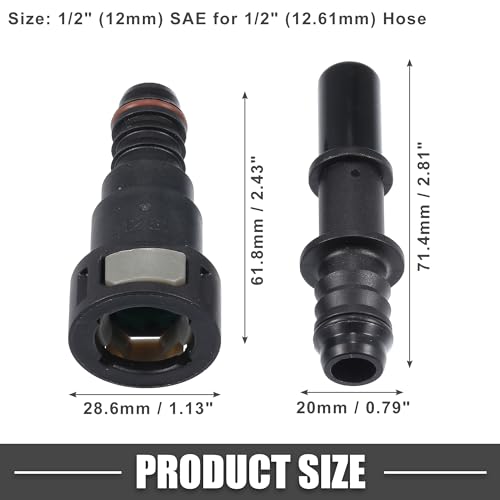 Image of Car Fuel Line Hose Quick Release Connector Kit Straight 1 /2 inch 12.61mm SAE to 1 /2 inch 12mm Disconnect Hose Plastic Gray (Pack of 2)