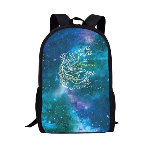 AFPANQZ Mochila infantil unissex, mochila escolar com 12 constelações, casual, mochila diária, Padrão Aquário, One Size