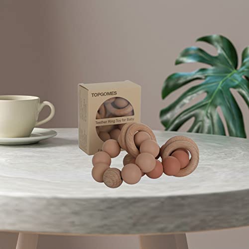 Image of Silicone Baby Teether, Food Grade Silicone & Beech Baby Teething Toy, BPA Free (Apricot)