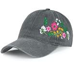 HOVEOX Flower Baseball Cap Embroidered Hat Baseball Cap Women's Hats Trendy Embroided Flower Gift for Woman Grey