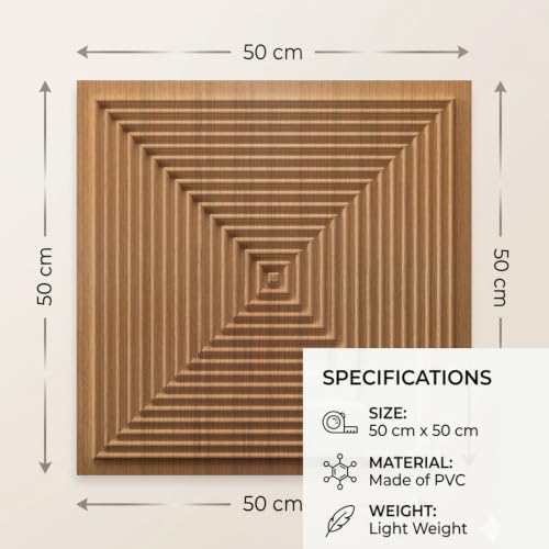 Image of Kayra Decor 3D PVC Wall Panels for Bedroom & Living Room | Pryamid Design |Metallic Wood Color | 19.7 x 19.7 Inch | Pack of 40 | 107.6 Sq Ft