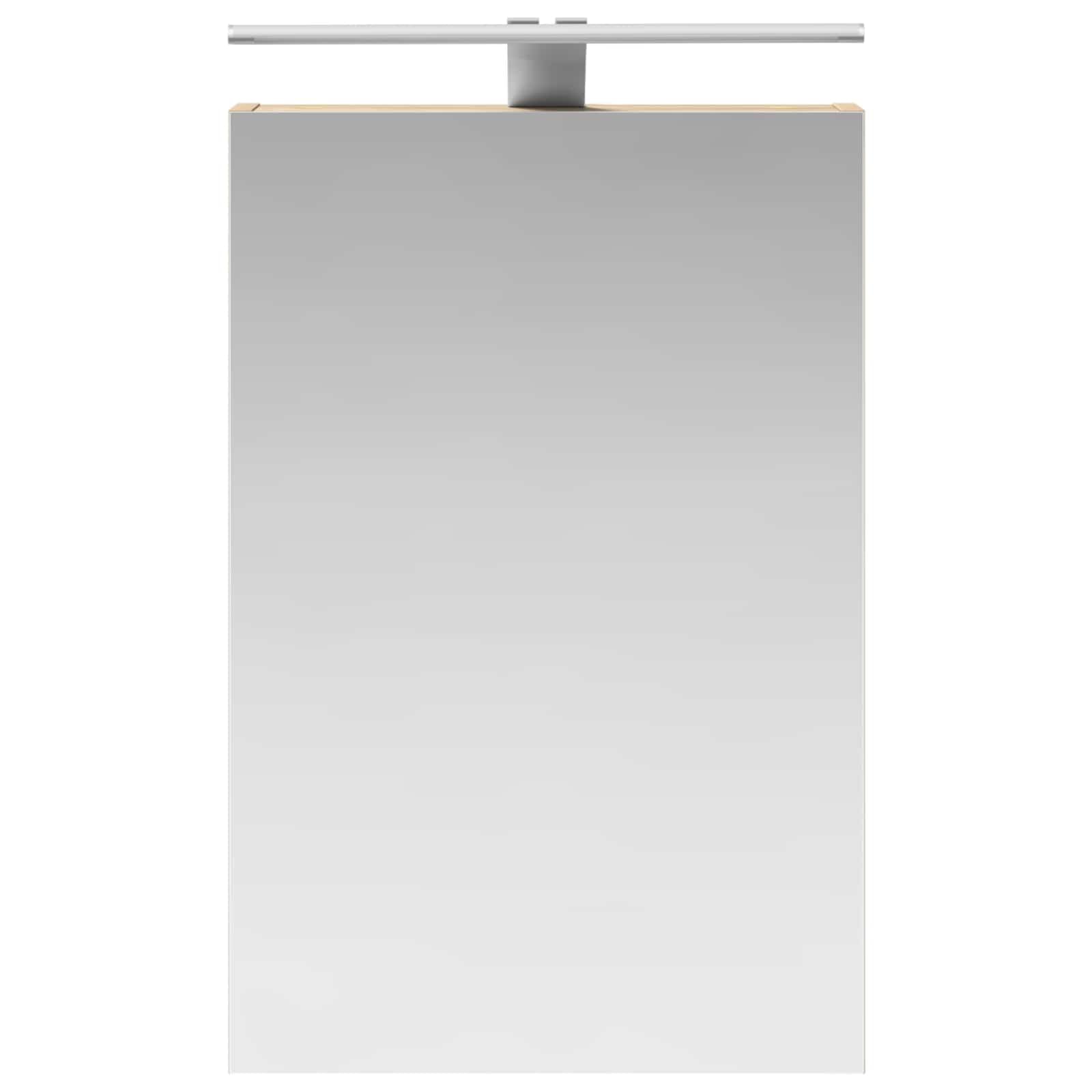Szafka łazienkowa z lustrem Sonoma dąb z paskami LED 40 x 10,5 x 60,5 cm, materiał drewnopochodny, montaż na ścianie, dwukierunkowe lustro, 2 półki, miejsce do przechowywania mebli