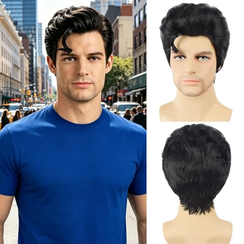 Yargel Hair Black Men Costume Wig for 50s Retro Super Funny Man Wigs for Daily Halloween Cosplay Party Use