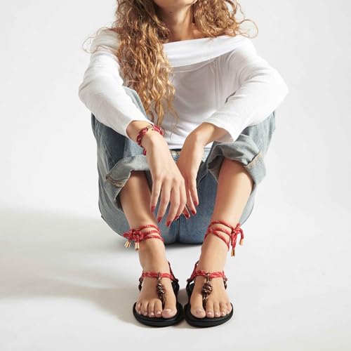 Image of ZJGZF Rope Flip Flop Sandals for Women Thong Sandals Adjustable T Straps Comfortable Soft Flat Sandals