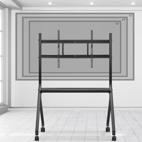 Image of Smart Board Stand for 55-75 Inch Electronic Whiteboard Screens, Lockable Wheels, Portable Design for Classroom, Home, Office