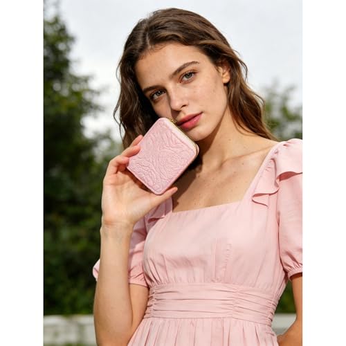 Image of RNIEGA Credit Card Holder RFID Blocking Small Wallet for Women Vegan Leather Card Case Wallets with Zipper Keychain