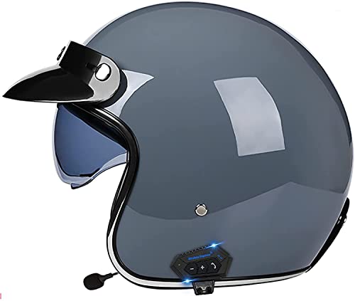Casque Bluetooth Moto 3/4 Écouteurs Et Microphone Intégrés Avec Pare-Soleil Rétractable Certification ECE Casque Jet À Visage Ouvert Pour Hommes Adultes...