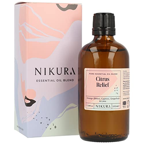 Nikura Citrus Relief Essential Oil Blend - 100ml | Made from Orange, Cypress, Grapefruit, Lime | for Aromatherapy, Diffusers, Soap Making, Candle Making | Vegan & UK Made