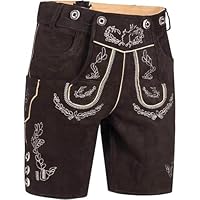 Lederhose Herren Tracht Trachtenhose Trachtenlederhosen Kurz Lederhosen Mann Braun Bayrische Trachten Oktoberfest Hose Trachtenmode mit Hosenträger Hellbraun
