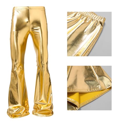 Men's Metallic Faux Leather Pants Trendy Shiny Nightclub Performance Bell Bottom Pants3