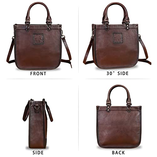 Image of Genuine Leather Handbags for Women Vintage Real Leather Fashion Tote Bag Shoulder Bag Crossbody Bag Satchel Purse