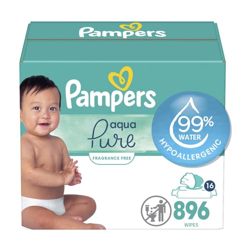 Image of Pampers Aqua Pure Sensitive Baby Wipes, 99% Water, Hypoallergenic, Unscented, 16 Flip-Top Packs (896 Wipes Total) (Packaging May Vary)