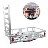 Aluminum Hitch Cargo Carrier with Ramp - 500-Lb Capacity Silver,Trailer Aluminum Cargo Basket Luggage Carrier Rack, for Cars Truck Pickup Vans, 50
