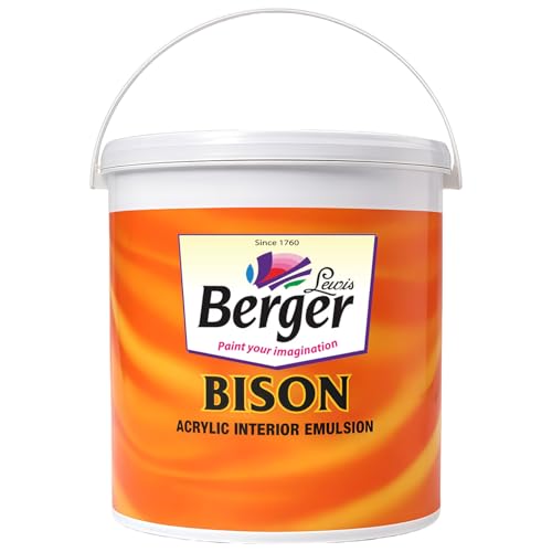 Image of BERGER Bison Interior Emulsion Paint for Walls and Ceilings with Anti-Fading Properties Acrylic Based Washable & Durable Rich Smooth Matt Finish (4Ltr, White)