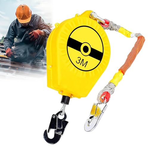 Lifeline auto-retrattile, dispositivo di sicurezza anticaduta per lavori ad alta quota, doppio gancio di chiusura, protezione in altezza, imbracatura di sicurezza retrattile (giallo)