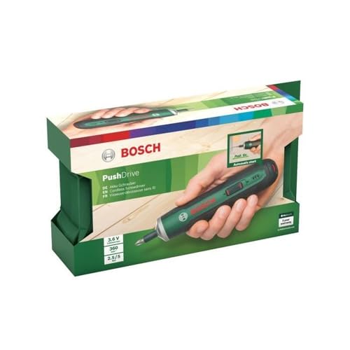 bosch home and garden visseuse sans fil pushdrive (3,6v 1,5ah intégrée, recharge micro usb, livrée avec 32 embouts de vissage et boite de rangement) 06039c6000 (l x b x h) 182 x 38 x 38 mm vert