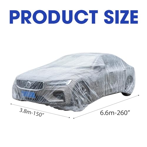 Image of Plastic Car Cover, 12.5 x 21.7 FT, Clear Disposable Medium Bag Capsule, Foldable Bubble Pack with Elastic Band for Rain Dust Flood Protection Covering Garage Outdoor for Sedan Universal Automobiles