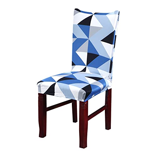 Image of House of Quirk Elastic Chair Cover Stretch Removable Washable Short Dining Chair Cover Protector Seat Slipcover (Pack of 1, Blue Obtuse Triangle)