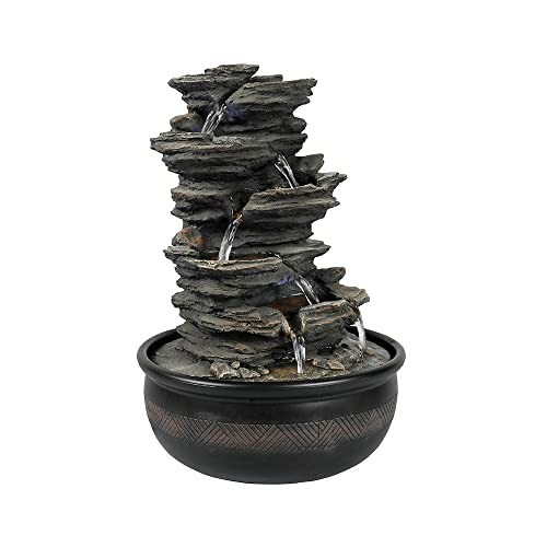 xpiyaer 15.7” High Rock Falls Tabletop Water Fountain with LED Lights - 5-Tier Indoor Relaxation Waterfall Fountain, Small Cascading Water Feature for Home and Office Decor Gray-1 - Thumbnail 5
