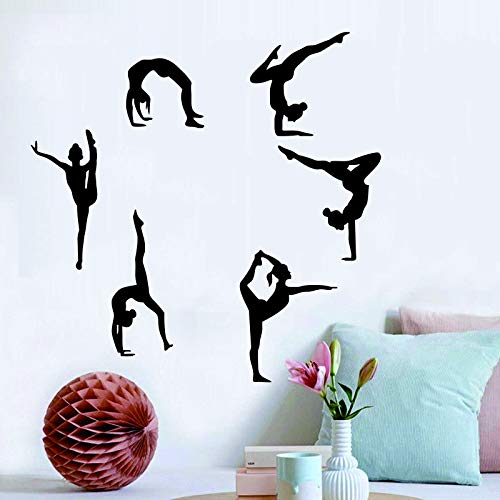 Home Decor Wall Sticker-Six Dance Girls Gymnastics Wall Stickers -Sport Vinyl Art Wall Mural Sticker Home Decoration Wall Papers (Black) #TOP6