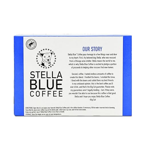 Stella Blue Coffee Pods, Big Cat Blend, Medium Roast Caramel Hazelnut, Fruity Notes 100% Arabica Beans, Ethically Sourced from Central and South America, 12 Recyclable K Cup Compatible Pods