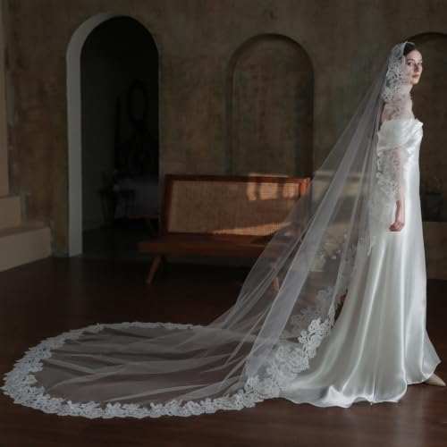 Velo de novia catedral con encaje de 300x200 cm para bodas y ceremonias 4