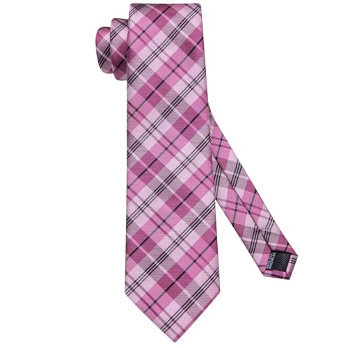 Image of Hi-Tie Mens Plaid Ties Classic Paisley Necktie with Handkerchief Cufflinks Set Business Stripe Tie