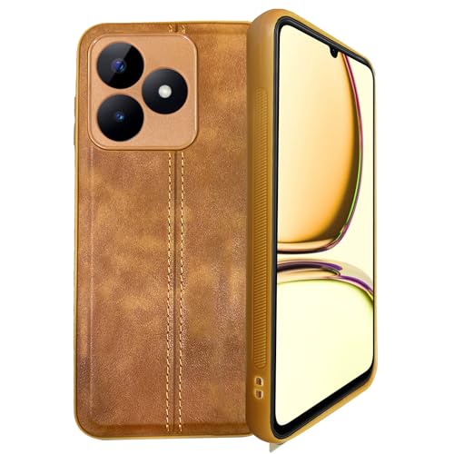 Image of A rtistque Premium Thread Leather Back Cover Case for Realme C51 | Drop Protection | Smooth Grip | Raised Camera Edges | Realme C51 Back Cover - Brown