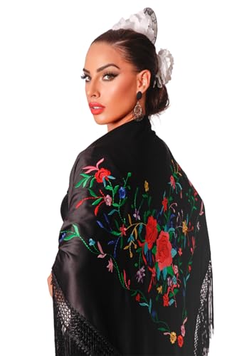 Large flamenco shawl. Measurement 75X35 inch without counting the fringes (11.8inch), embroidered on one side.2