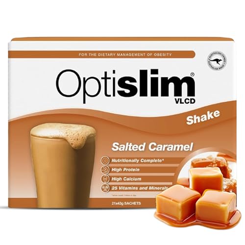 Optislim VLCD Meal Replacement Shake - Formulated for Accelerated Weight Loss - Very Low Calorie Diet Meal with High Protein and Calcium - Salted Caramel Flavour - 21 x 43g Sachet