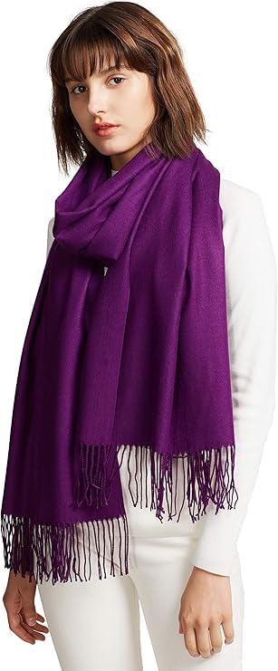 MaaMgic Bufanda Mujer Invierno Pañuelo Palestino Bufanda Pashmina Mujer Grande Chal Sólido Algodón Suave con Borlas Regalos Originales Reversibles Scarf 200 × 70 CM Violet