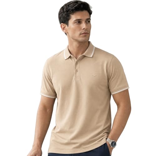 Image of NOBERO Men's Travel Polo T-Shirt | Premium Cotton Stretch Fabric | Anti-Odor & Water-Repellent | UPF 50+ Sun Protection | Regular Fit Polo Collar Casual Wear