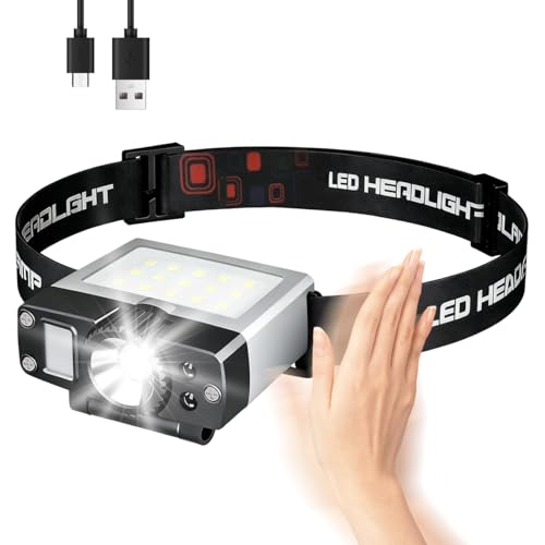 【2026年発売】ヘッドライト 高輝度 超軽量 1000lm センサー感知で手が汚れたまま操作OK！180°調節可能 防水 3灯メイン灯/サブ灯/蚊よけ用赤色灯 5モード 無段階調光 ヘッドバンド付き アウトドア キャンプ 夜釣り ランタン 登山 作業 自転車 防災 非常用