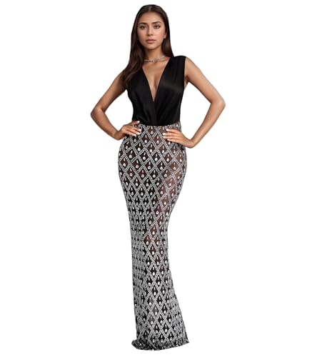 Image of PORRCEY Women's Sexy Elegant Rhinestone Bodycon Dress Hot Drilling Clubwear