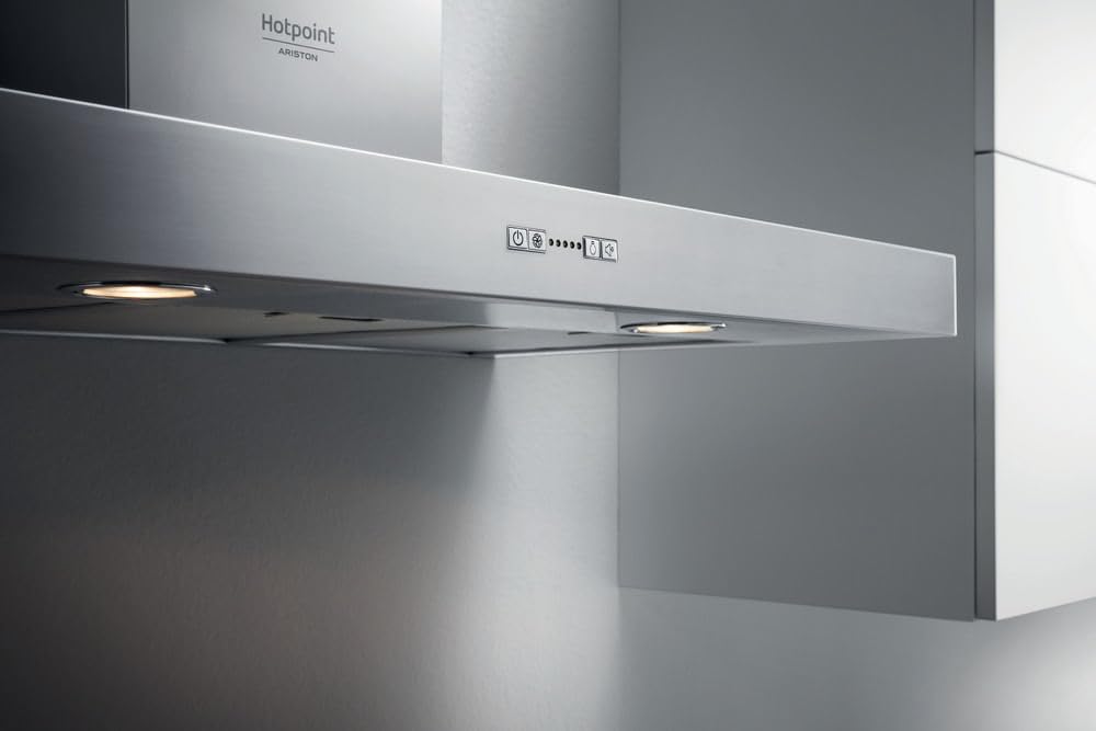 Hotpoint - HHBS 9.7F LB X Hotte Aspirante - Débit d'Air 713 m3/h avec Booster, Éclairage LED, Silencieuse et Classe Énergétique B - Largeur 90 cm - Inox