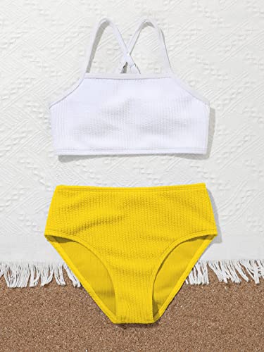 Image of SHENHE Girl's 2 Piece High Waisted Bikini Sets Criss Cross Spaghetti Strap Swimsuit Bathing Suit