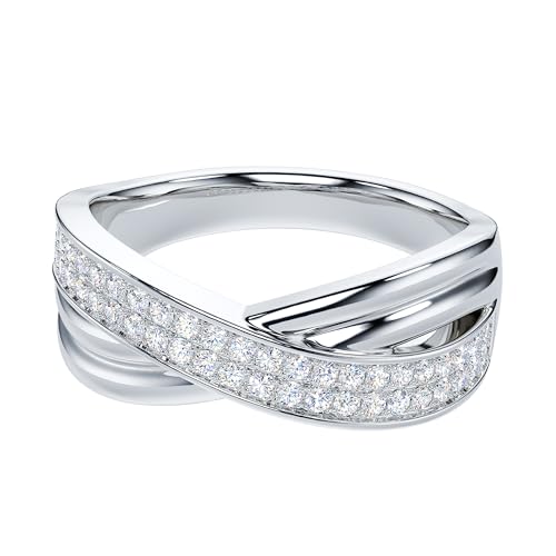 THELANDA Genuine Moissanite or Simulated Diamond Sterling Silver 7.6mm Wide Unisex Crisscross Two Rows Wedding Band Fashion Ring3