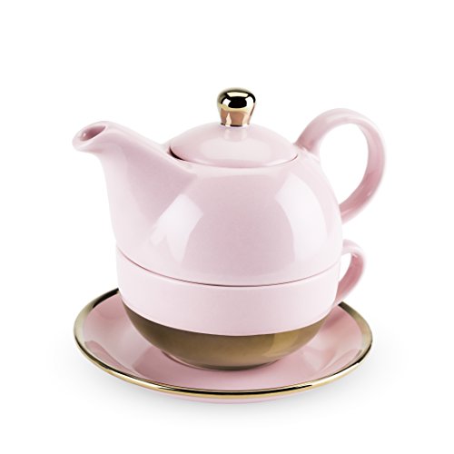 Pinky Up Addison Pink and Gold Tea-For-One Sets