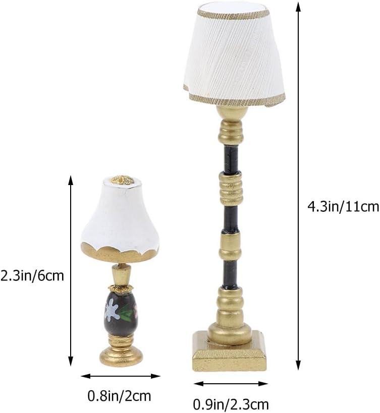 Didiseaon 4pcs Mini Floor Lamp Resin Decorative Floor Light, Vintage Fake Desk Lamp Post Table Decor for Dollhouse Wall Tiny House