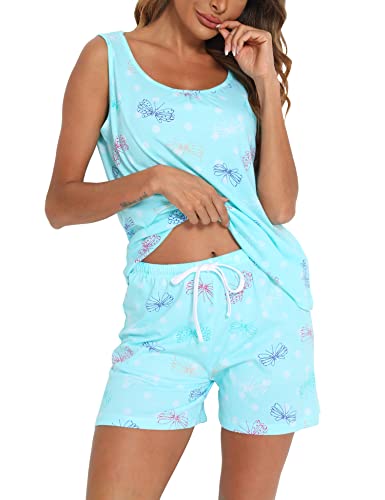 Enjoynight Women's Cute Sleeveless Print Tee And Shorts Sleepwear Tank Top Pajama Set (X-Large, Flying) #TOP1