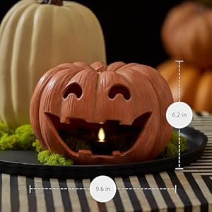 Luminara Jack-o'-Lantern Pumpkin Tealight Holder - Orange 10" x 6.75" - Halloween Dry Brush Resin Fall Home Autumn Harvest Festival Party Decor Luminara Jack o Lantern Pumpkin Tealight Holder Orange 10 x 675 Halloween Dry Brush Resin Fall Home Autumn Harvest Festival Party Decor