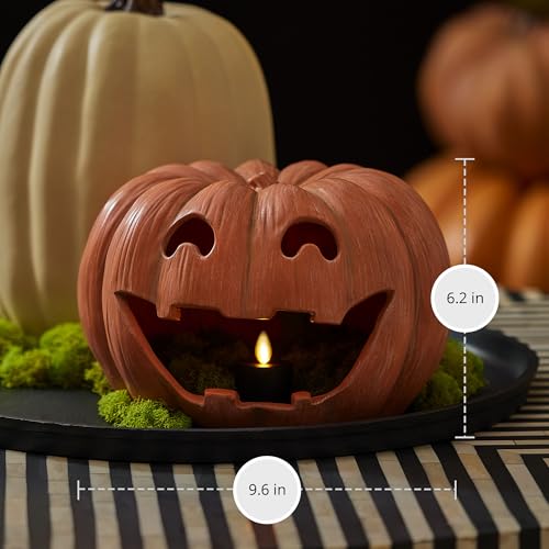 Luminara-Jack-o-Lantern-Pumpkin-Tealight-Holder-Orange-10-x-675-Halloween-Dry-Brush-Resin-Fall-Home-Autumn-Harvest-Festival-Party-Decor Luminara Jack o Lantern Pumpkin Tealight Holder Orange 10 x 675 Halloween Dry Brush Resin Fall Home Autumn Harvest Festival Party Decor