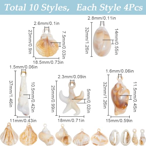 SUNNYCLUE 1 Box 44Pcs Shell Charms Seashell Charms Bulk Summer Acrylic Spiral Starfish Conch Cowrie Ocean Sea Life Shell Penadnts for jewellery Making Necklace Bracelet Earring DIY Craft Beginner - Image 2