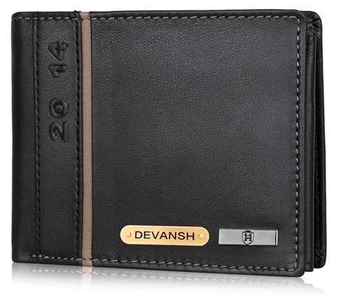 Image of HORNBULL Men's Personalized Wallet I Customized Slim Stylish Leather Purse with Name I Unique Birthday Gift for Men Boy Love Husband (Black /Mud)