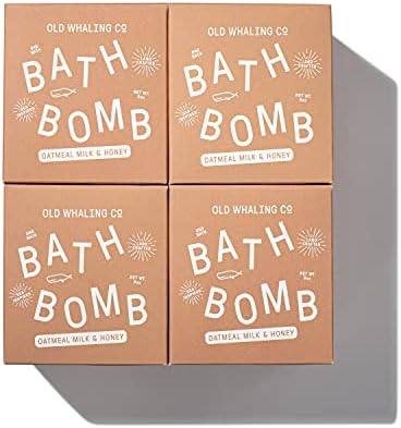 Old Whaling Co Oatmeal Milk and Honey Bath Bomb – Set of 4 – Handmade Bath Soak with Epsom Salts – Cleansing, Soothing and Moisturizing Fizz – Sweet Almond and Vanilla Scent, 8 oz