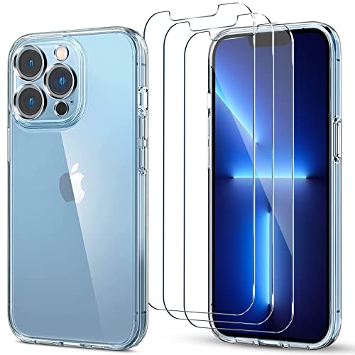 easyBee Funda para iPhone 13 Pro MAX con 3 Piezas Protector de Pantalla, Carcasa Silicona Ultra Delgado Antigolpes, Protección de Cámara y Cristal Templado 9H, Case TPU HD Transparente Cover