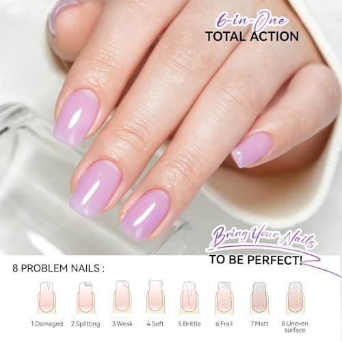 Image of Nail Polish Strengthener and Growth: Lavender Haze Gelike EC 6 in 1 Natural Hardener - Long Lasting Nail Polish Hardener Extra Strong and Growth for Daily Work Home Salon