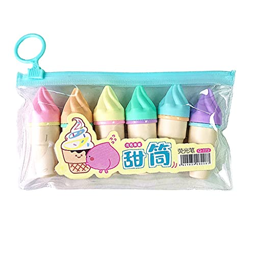 bfh 6pcs Mini Stylo Surligneur Mignon, Stylos Marqueurs Fluorescents en Forme De Crème Glacée Kawaii